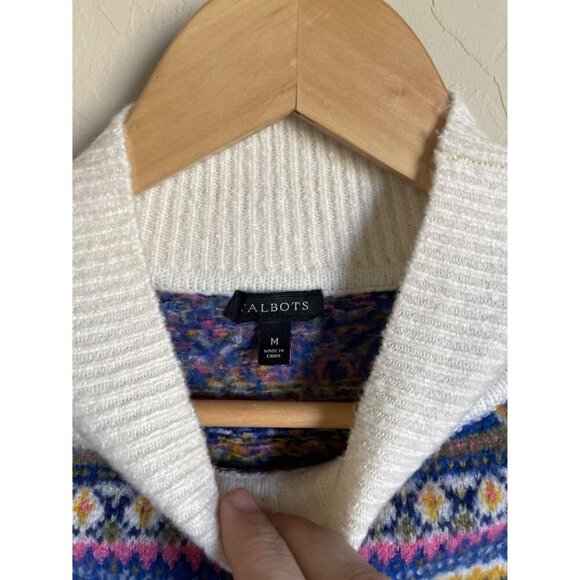 Talbots Size Medium Mock Neck Pullover Sweater Pink White Cream - Picture 7 of 9